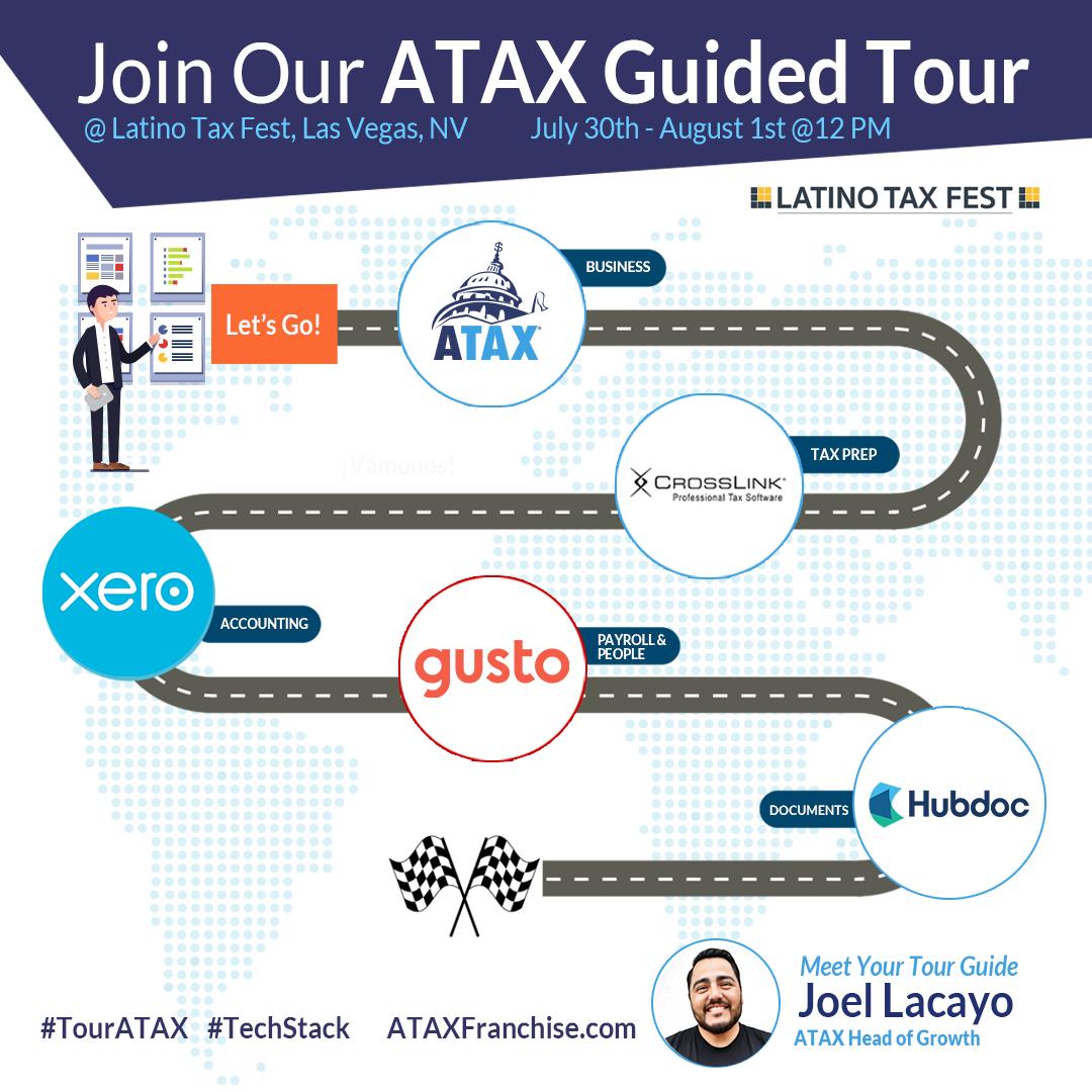 JoelLacayo's tweet photo. Interested π€in a sneak peak under the @atax_franchise hood? Join our Head of Growthπ, @JoelLacayo as he guides you on some of our strategic partners in @Xero @GustoHQ @Hubdoc @CrossLinkTax during πππ#LatinoTaxFest @LatinoTaxPro #TaxFest #GrowWithATAX https://t.co/J0A0DcauS4 https://t.co/DeNTPO8hmu