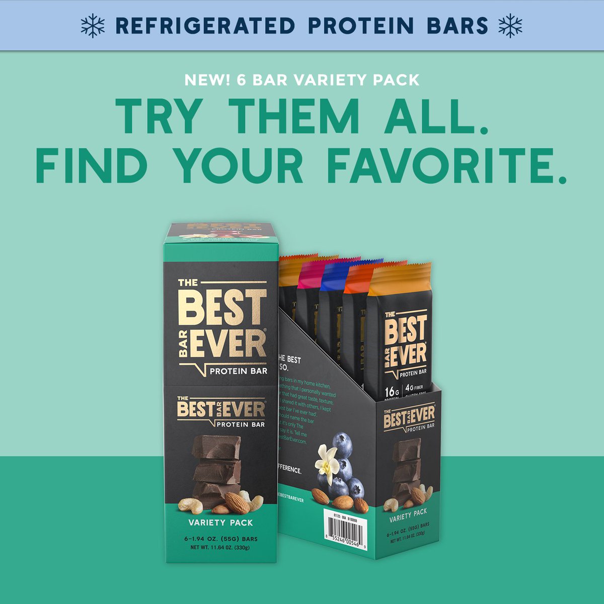 TheBestBarEver's tweet photo. Having a hard time deciding which flavor you will like best? Try our Variety Pack which contains all of our delicious flavors: 

Dark Chocolate Almond Cashew
Dark Chocolate Peanut Butter
Vanilla Fruit &amp; Nut
Blueberry Vanilla Almond.

Shop now: https://t.co/qfpYNeoaJP https://t.co/wEW6OYZQM0