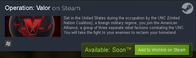 OpValorGame's tweet photo. We have updated our release date!
Recruit today.
https://t.co/wFN0evDXPs
-
#OpVal #FactionWar #gamedev #indie #developer #unity #topdown #shooter #indiedev #games #indiegamedev #Steam #madewithunity #indiewatch #IndieGame #promotion https://t.co/QhWu0oPy9S