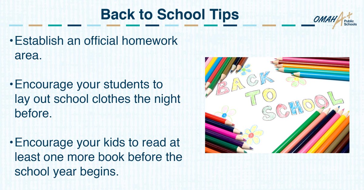 OmahaPubSchool's tweet photo. #Backtoschool in 16 days! Here are three tips for parents to help students stay on track for the new school year. #FallReadiness https://t.co/qMYV789u4a