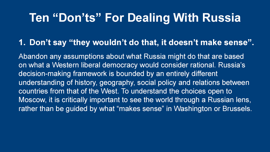 1/ Russia is guided by its own understanding of how the world works. Try to see the world from the Kremlin to understand the internal logic that drives Russian decisions. And abandon any assumptions based on what the West would do.