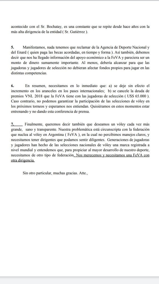 Compartimos el comunicado expresado por los jugadores y jugadoras de la Selección Argentina de Vóleibol