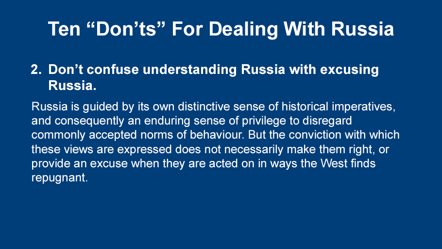 2/ But that doesn't mean Russia is right. Some (not all) parts of that world view are disastrously misguided. But right or wrong, Russia's belief system doesn't excuse Russian behaviour to other countries or to its own people.
