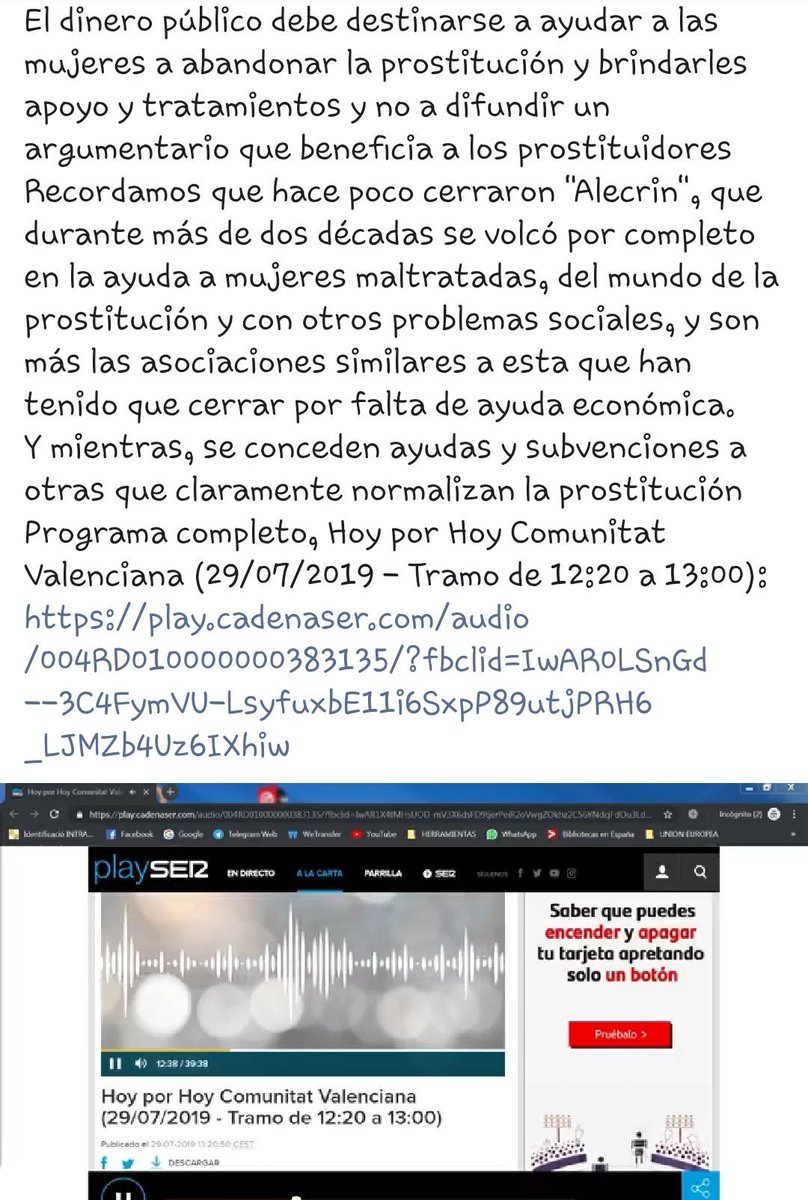 FrontPv's tweet photo. 🔴 Recorte donde interviene una de nuestras portavoces #FrontAbolicionistaPV @FrontPv en la @La_SER esta mañana 📻➡️➡️ https://t.co/qTdSJcOOAZ #AbolicionProstitucion #ProstitucionNoEsTrabajo #prostitucion #trata #violenciasexual #violenciamachista #feminismo #abolicionistas ♀️✊🏻 https://t.co/OV1Ivav7wJ