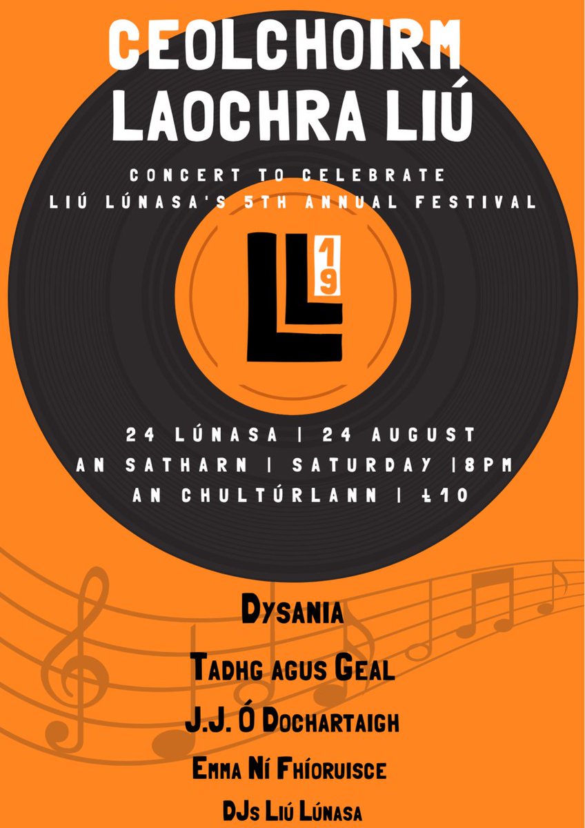 FeileLiu_Lunasa's tweet photo. CEOLCHOIRM LAOCHRA LIÚ 🎶
Tadhg &amp; Geal, Emma Ní Fhíoruisce, JJ Ó Dochartaigh, Dysania agus DJs Liú Lúnasa ... bígí linn!

24 Lúnasa | An Chultúrlann | 8PM https://t.co/C1dAVCFLQ8