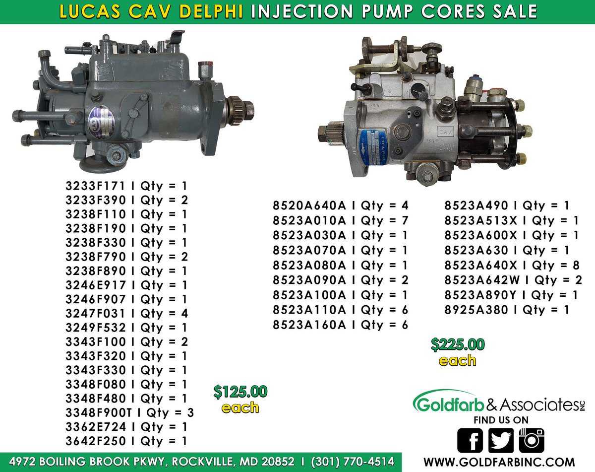 This week we have great prices on Lucas CAV Delphi Injection Pump Cores for...