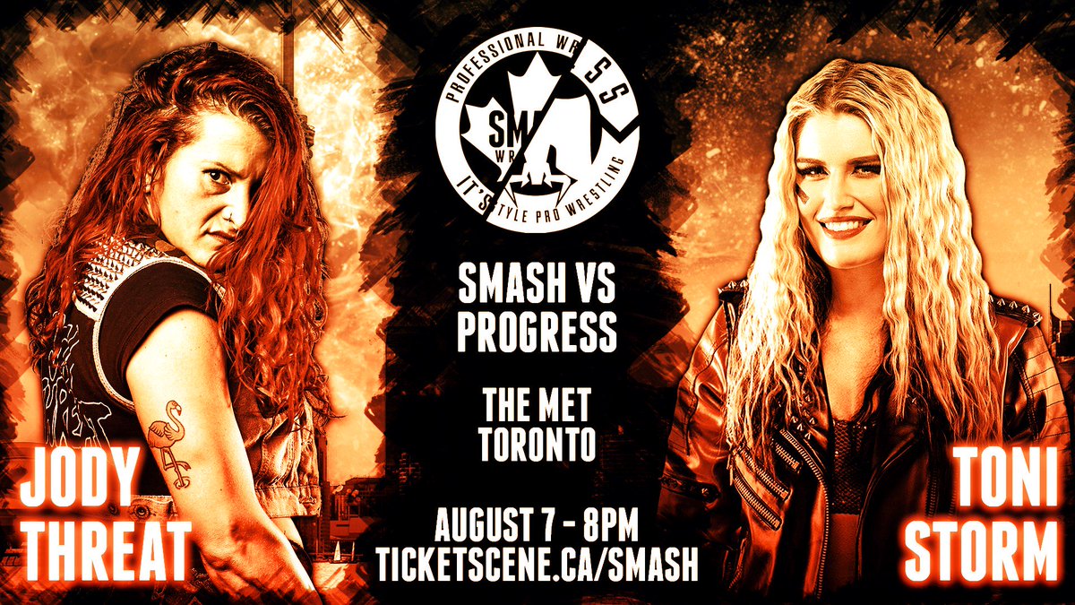 smashwrestling's tweet image. There's a STORM that's THREATening to tear up Toronto in August!
Seriously though don't take this match lightly. They're are already beating me up for that comment. Ow… ow… hah-OW!

@JodyThreat vs. @tonistorm_ 
Smash vs @ThisIs_Progress Aug 7 @ 8PM

Tix-&amp;gt;ticketscene.com/smash