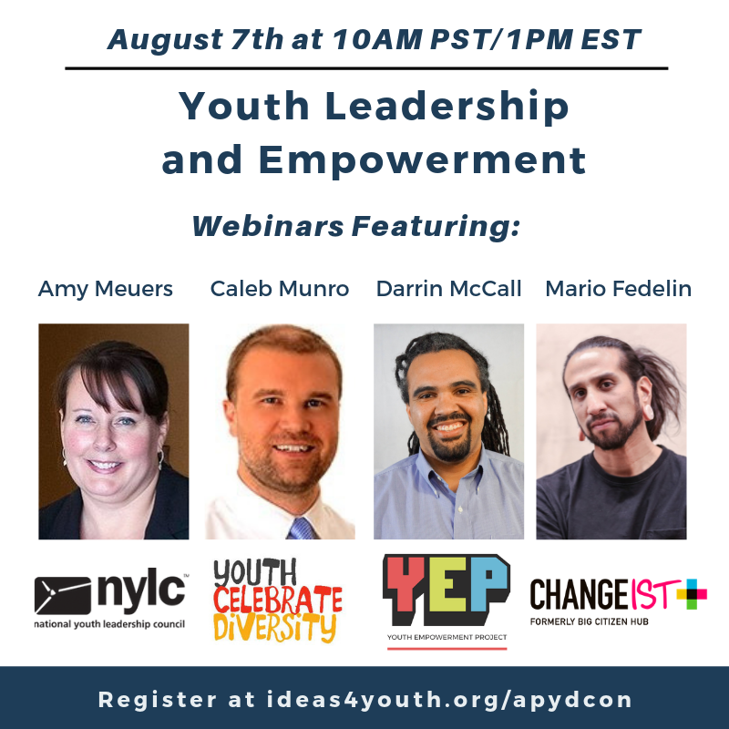 ideas4youth's tweet photo. #APYDCON is 7 days away!✨ Meet our #YouthLeadership and #YouthEmpowerment speakers from @nylcorg @ycdiversity @YEPNOLA and @changeistLA. Join us for our interactive webinars on August 7th at 10AM PST/1PM EST. Register for free at https://t.co/yDopFPgIDj https://t.co/3VxoiOcINh