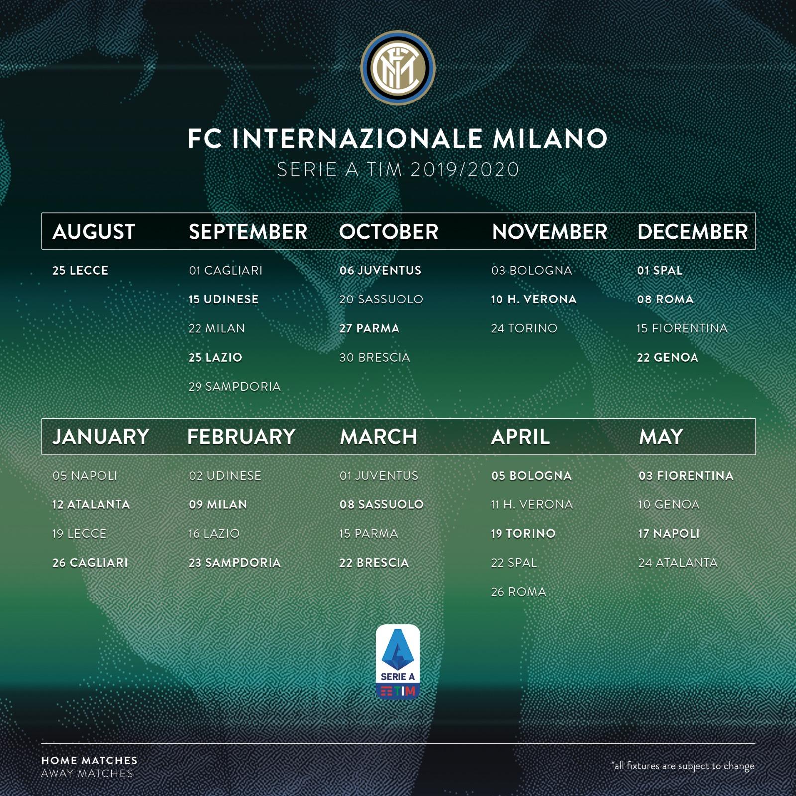 Inter on X: 🗓️  CALENDARIO #SerieATIM 2019/20, il calendario completo  dell'Inter! ⚫️🔵👇 #ForzaInter  / X