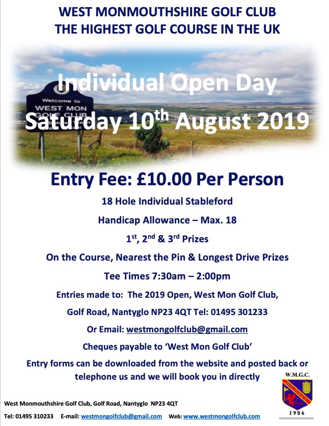 A reminder of a couple of opportunities to play #WestMon this summer. Entry sheets are posted in the club house. Either ring us or alternatively why not pop along for a cold beer from our fully stocked bar and enter 🌞🌞🏌️‍♂️🏌️‍♂️🌞🌞