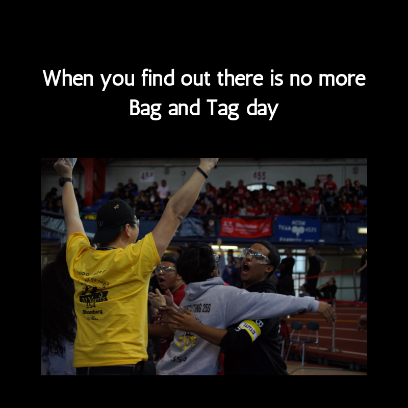 nycfirst's tweet photo. Meme Monday again! Teams, let us know what you thought about the removal of bag and tag day
.
.
.
#mondays #STEM #NYCFIRST #STEMeducation #robotics #omgrobots #morethanrobots #frc #memes #nycfirstrobotics #nyc #competition https://t.co/HOj6wxy4Ch
