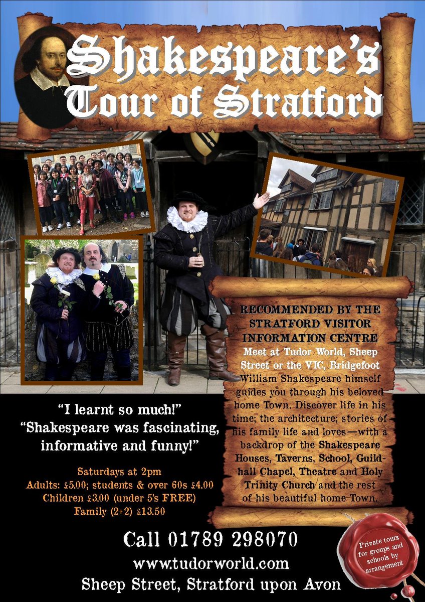 Here is the new Shakespeare Tour leaflet. All the world's a stage - and Stratford is certainly William's most beautiful one of all! 🌞