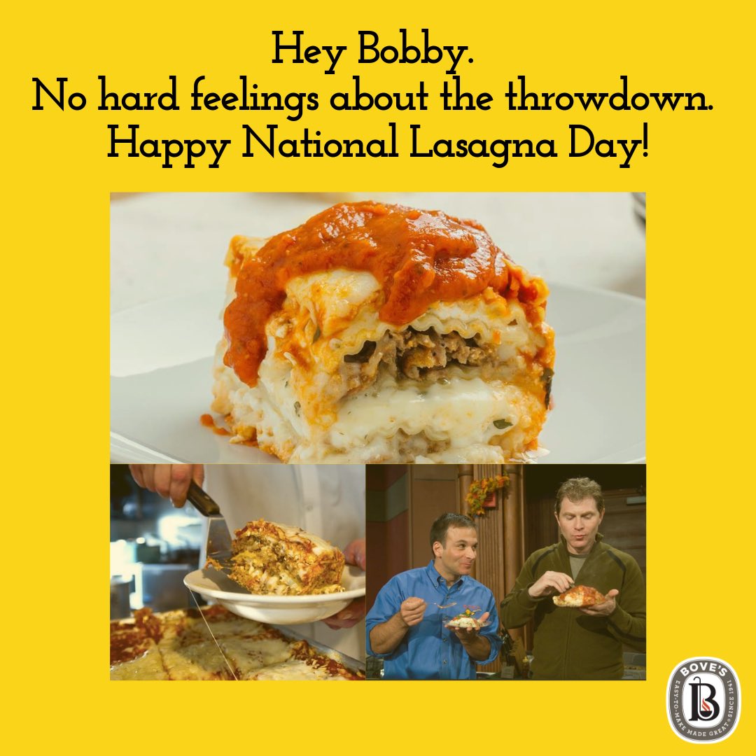 boves's tweet photo. Thanks for the great throwdown @bflay and Happy National Lasagna Day! https://t.co/ACKgt2CIUe