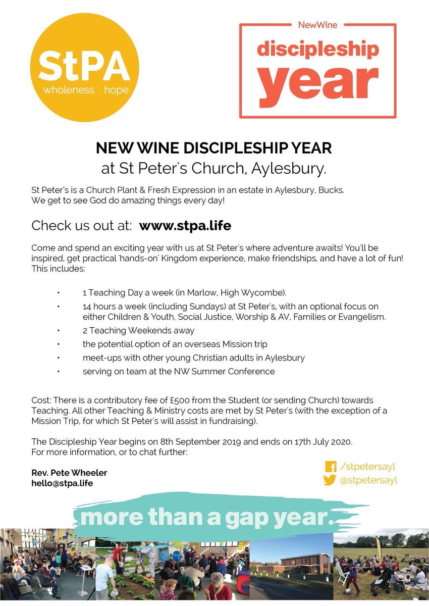 stpetersayl's tweet photo. Listening to @chrispfox talking about @newwinedy . We’re excited to discover who God is calling to spend a life changing year with us in Aylesbury. #AdventureAwaits @newwineunited #united19 https://t.co/i28rHoxYRI