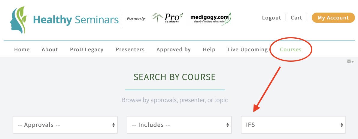 Check out free previews from past @IFsymposium courses that are now available on demand through Healthy Seminars and approved for CEU/PDA/CPD

Coupon code IFS25
Valid until July 31st, 2019
These will be on HealthySeminars.com (not IFS website)