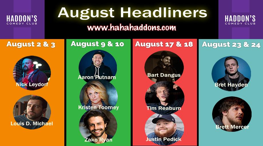 Are you ready to laugh in August? Check out our lineup of comedians that will be headlining this month and stop in for a visit! #YQG  #windsor #windsorontario #ontario #windsoressex #detroit #michigan  #comedyshow #standupcomedy #nightout #jokes #laughs  #august