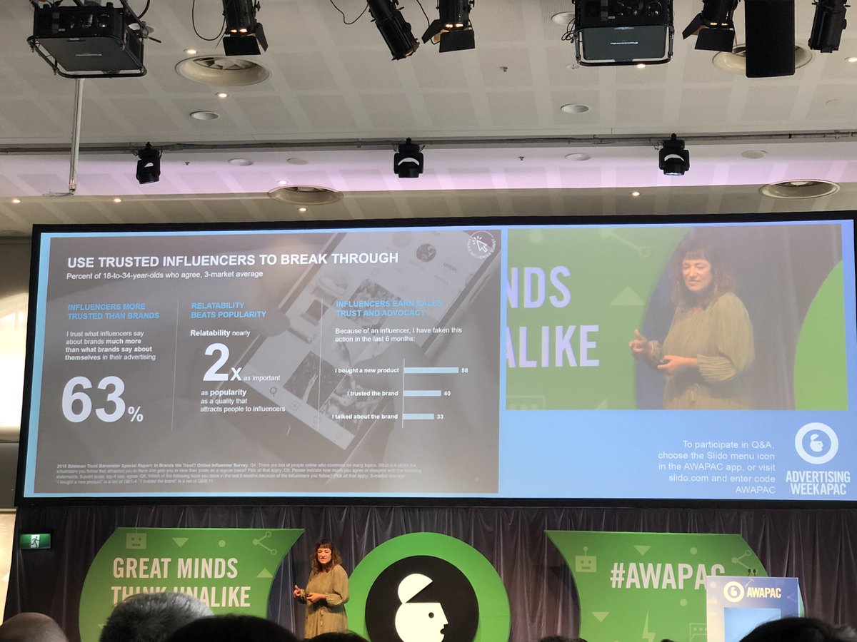 lindsaybennett's tweet image. Influencers more trusted than news media 😳 not sure I agree #awapac