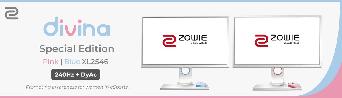 Zowie E Sports North America In Continuing Our Effort To Promote Awareness Amp Further The Discussion Of Women In Esports The Xl2546 Divina Pink Blue 240hz Refresh Rate With Exclusive Dyac Technology