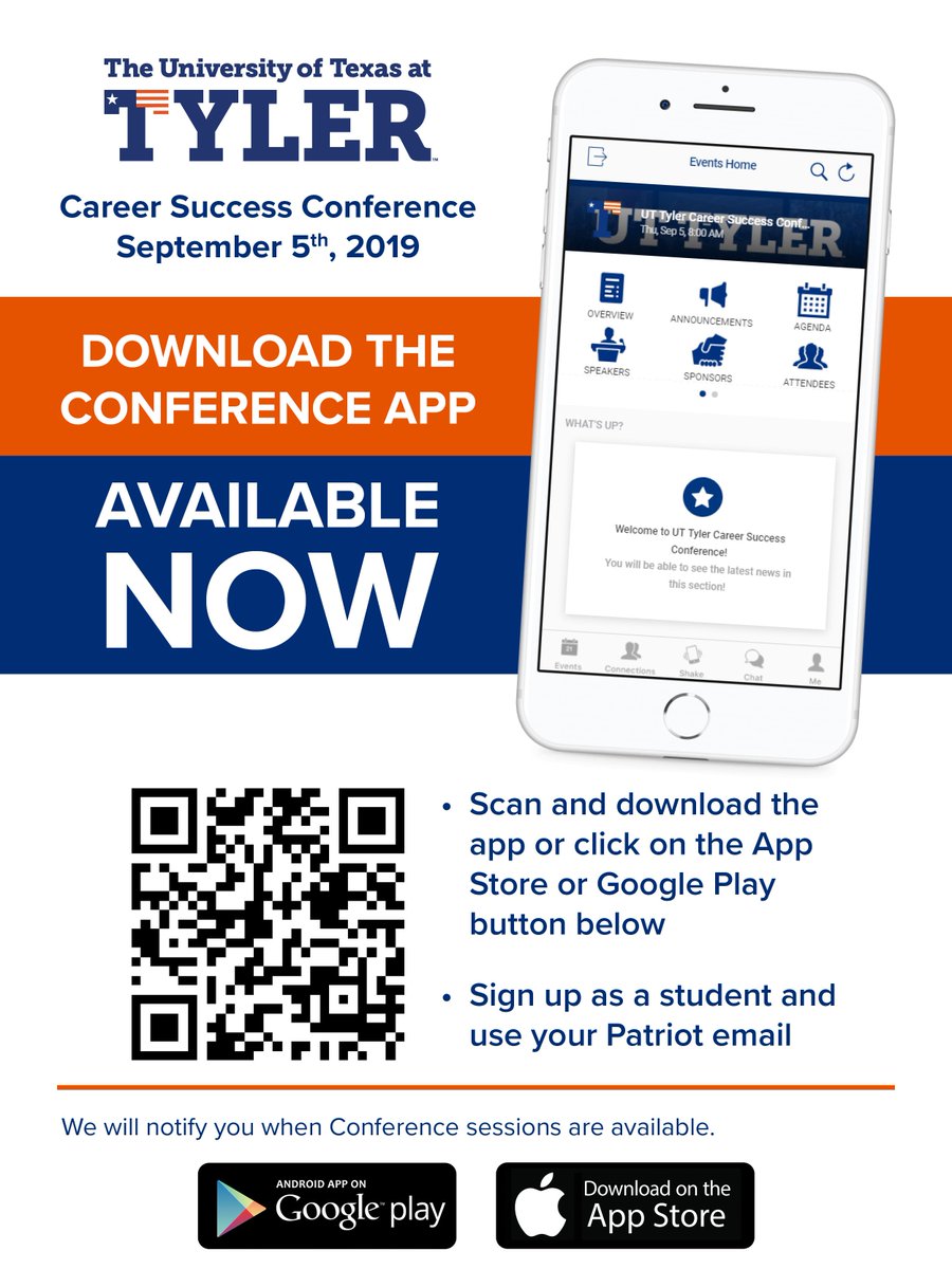 Download the <a href="/UTTYLER/">UT Tyler</a> Career Success Conference 2019 App now: download.socio.events/event/MzYzMA%3…