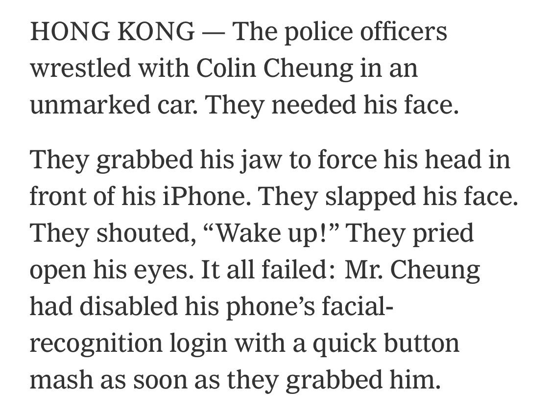 tomwarren's tweet photo. Apple added a cop mode to disable Touch ID / Face ID. Thank god it’s there, because it’s helping protestors in Hong Kong https://t.co/FkwC8lepVt https://t.co/nUsw4mpN7A https://t.co/8yhYLtSzIR