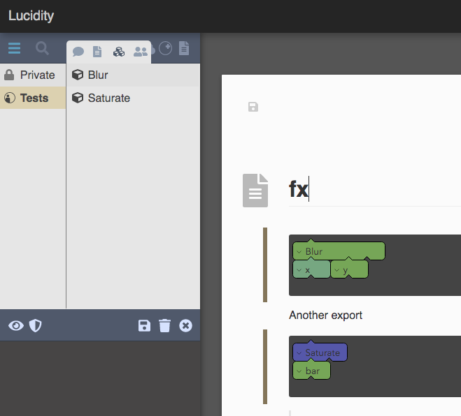 lucidityio's tweet photo. Exporting bits of code ("paragraphs" in literate programming). #Lucidity week 11/20 before alpha version. https://t.co/lXOm200vEk