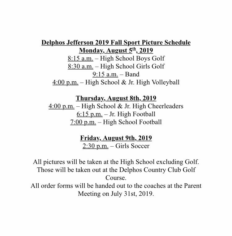 Here is the fall sports picture schedule