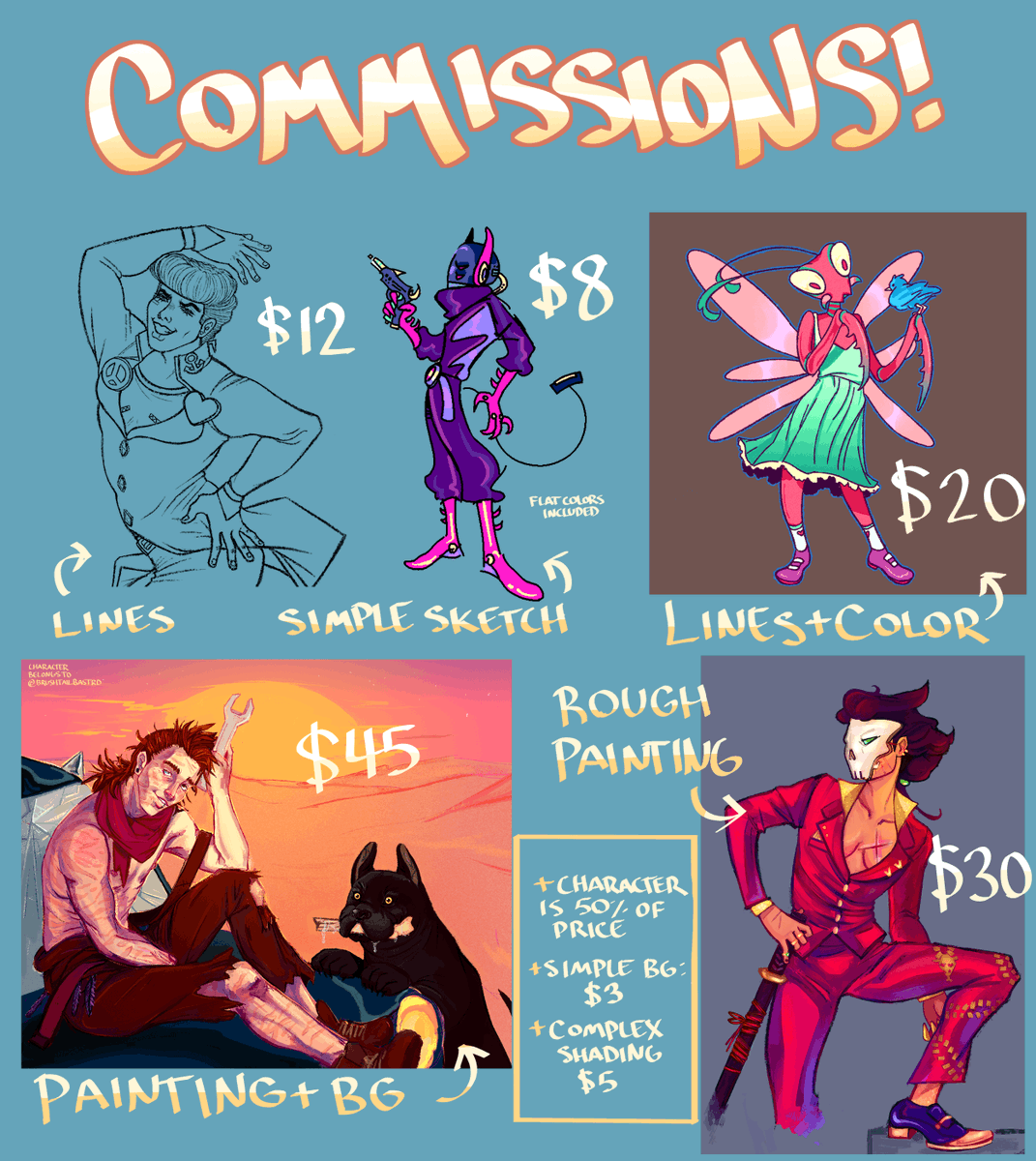 aniimantis's tweet photo. My work hours got cut, I'll be starting art school next month, and I'm getting top surgery this January; So I'm opening commissions! If anyone would be interested please shoot me a DM, rts are super appreciated as well 🤠 https://t.co/ePTlFkwJsX