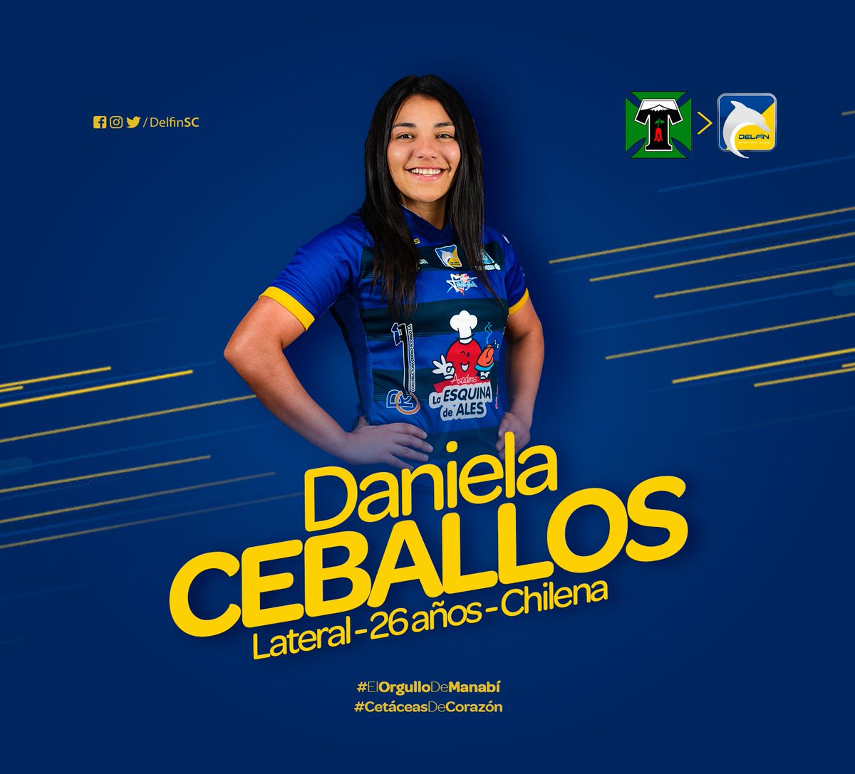 ¡BIENVENIDAS!💪
Viviana Torres (Delantera) y Daniela Ceballos (Lateral) ambas de nacionalidad chilena son nuestras nuevas integrantes del primer plantel.
¡ÉXITOS CHICAS!💛💙
#ElOrgulloDeManabí
#SuperLigaEc
#CetáceasDeCorazón