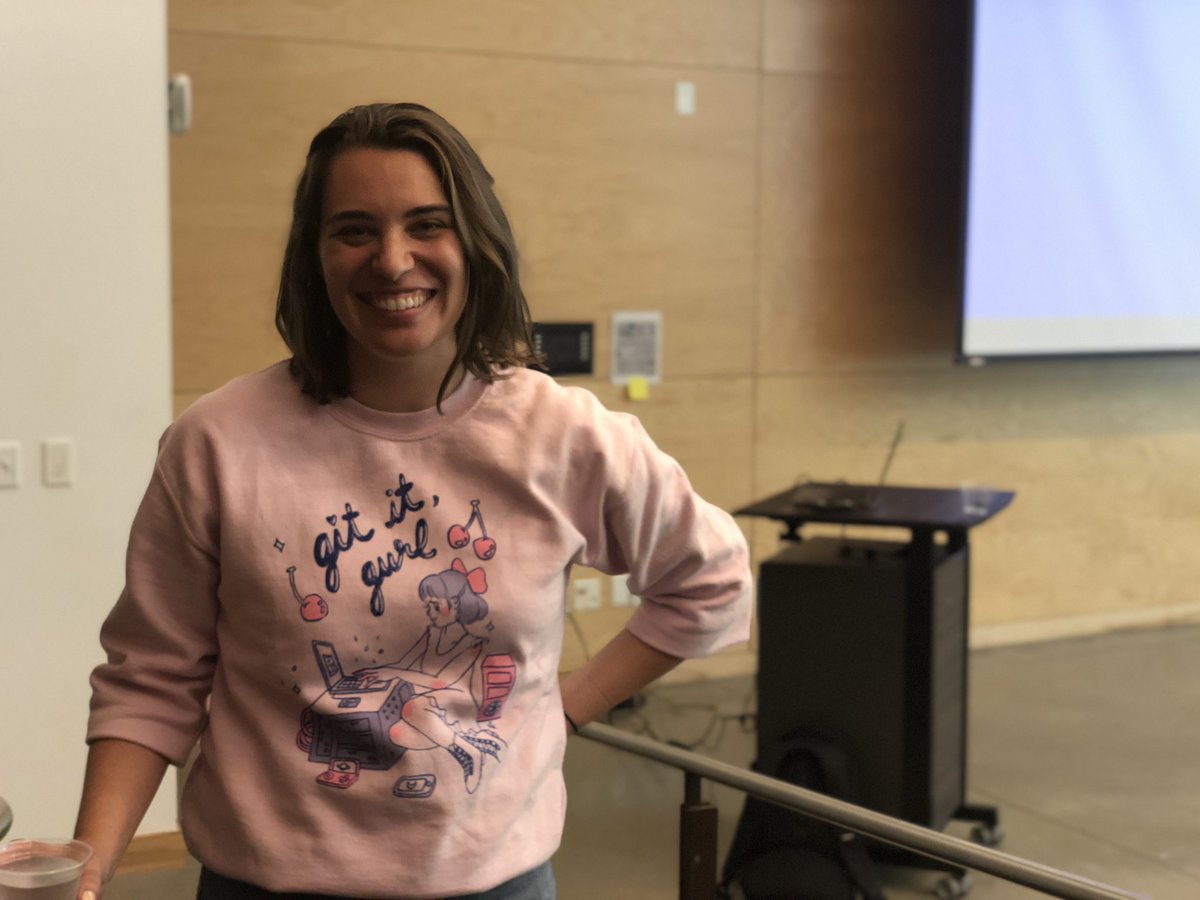 kirstie_j's tweet photo. Iโm all ๐๐๐ for @emdupre_โs git and @github tutorial at #NeuroHack19. Mostly for the content (https://t.co/bZiEFLWyN3) but also because sheโs rocking the most awesome sweater made my @sailorhg!! #GitItGurl @neurohackademy https://t.co/PbTb8bkBqE