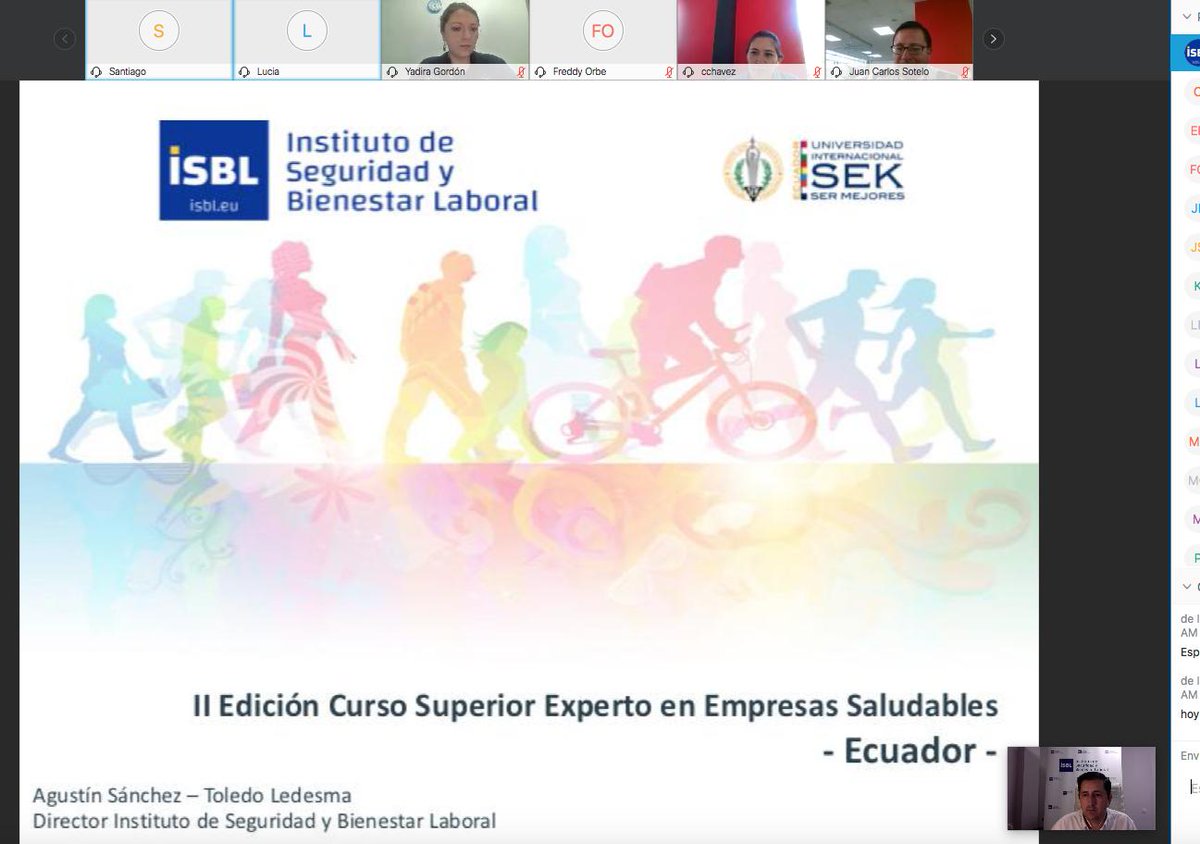 isbl_eu's tweet photo. Hoy arrancamos la II Edición del Curso Superior de Experto en Empresas Saludables en Ecuador de la mano de @UISEK - Serán unos meses apasionantes!!!! https://t.co/OOszWzwkGR