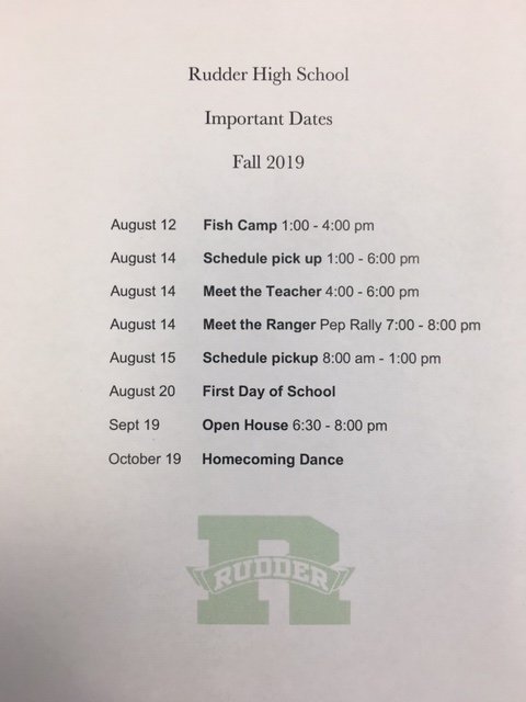 Important dates for your fall calendar <a href="/RudderHS_BISD/">Rudder High School</a> families!  <a href="/RHSCounselors5/">Rudder Counselors</a> <a href="/BryanISD/">Bryan ISD</a> <a href="/RudderRangers/">Rudder Ranger Club</a>