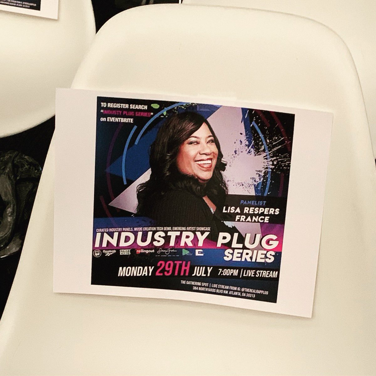 LisaFranceCNN's tweet image. From now on if you want me to speak at your event I'm gonna need my picture on my seat like they do at the awards shows ya dig?!? #RapPlug #rapplugatl