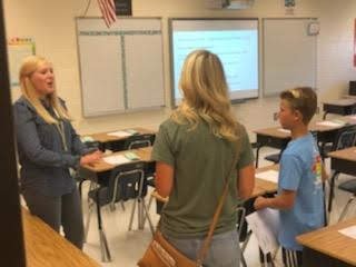 ETBoothMS's tweet photo. Awesome time today at our Walkthrough events!  So nice to see all our parents and students who came out!  Even had a surprise visit from Lenny! #FalconFamily #LetsGetTheYearStarted! @CherokeeSchools https://t.co/CeNoAt0kuO
