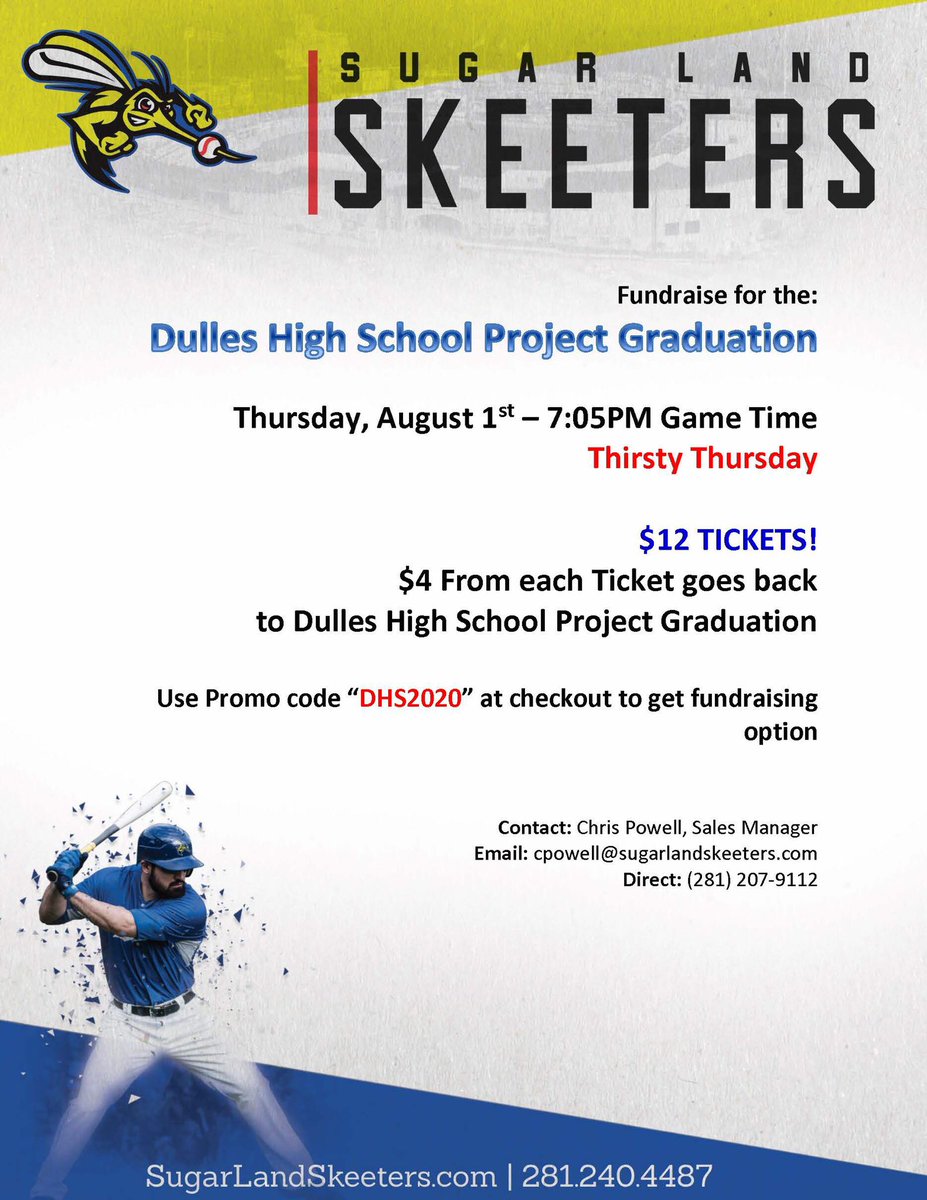 Attention DHS Seniors!! Attend the Skeeters game on Thursday to support DHS Project Graduation!!! <a href="/DullesProGrad/">Dulles ProGrad</a>