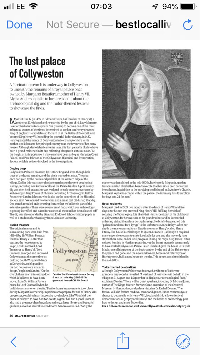 Great article in @StamfordLiving1 about #collyweston’s rich royal history and the lost palace. @ClarenceHouse #history #tudor @christs_college @stjohnscam #ladymargare #ladymargaretbeaufort #henryVII #henryVIII