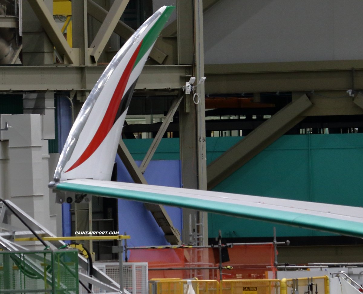 mattcawby's tweet photo. WH007 777-9 line 1611 for Emirates was moved out of the Everett factory to the field this evening https://t.co/3xVSKvEMzi