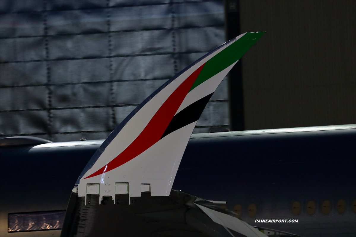 mattcawby's tweet photo. WH007 777-9 line 1611 for Emirates was moved out of the Everett factory to the field this evening https://t.co/3xVSKvEMzi