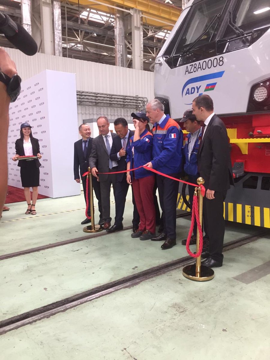 DidierPfleger's tweet photo. A great thanks to our local teams for the event and the inauguration of the 8th AZ8 locomotive to be shipped to Azerbaidjan.  We also signed a new MOU on future cooperation on digitalisation of KTZ network. https://t.co/vB5wrXXke7