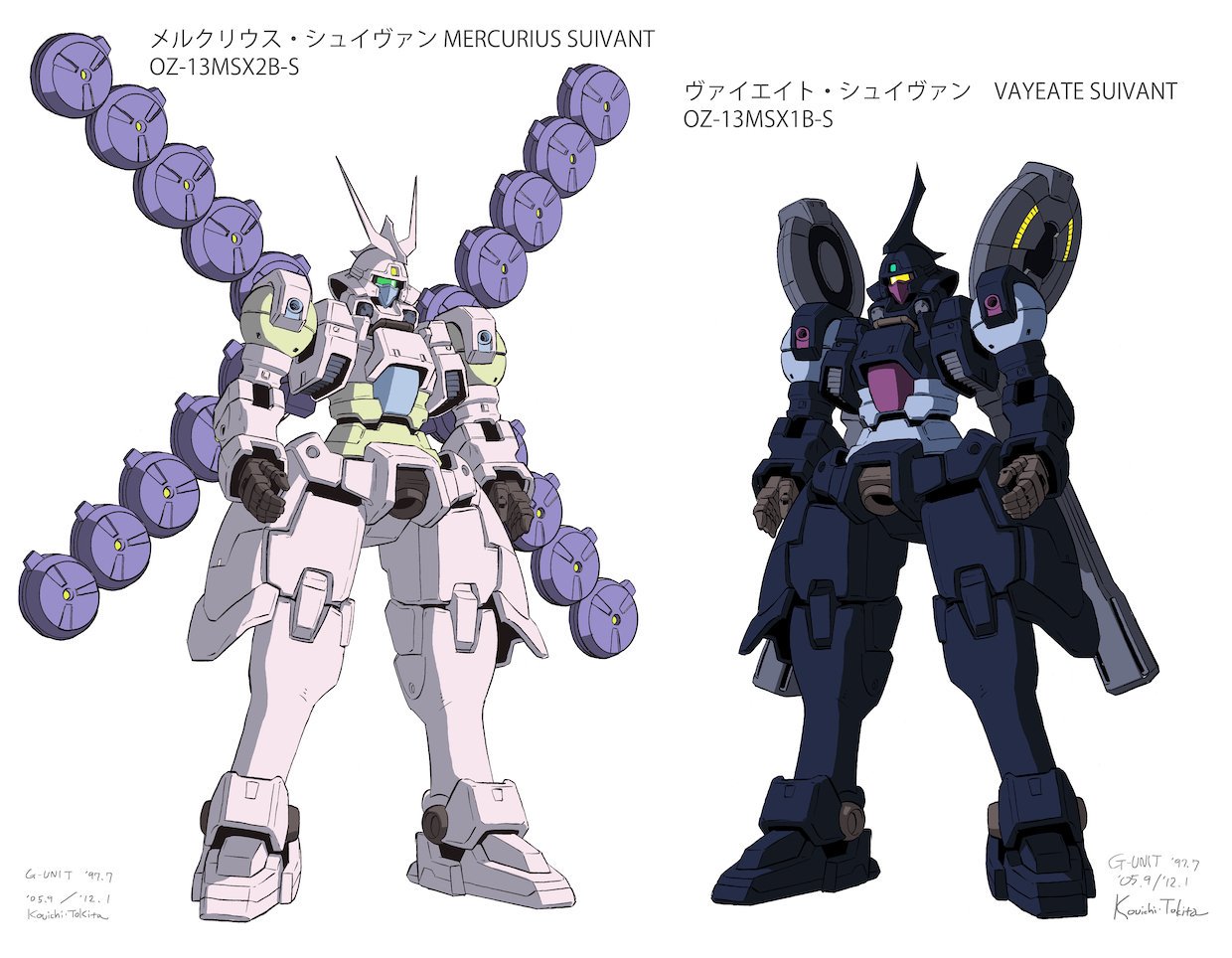 ときた洸一 ヴァイエイト メリクリウス改 シュイヴァン は 背負い者倍付けちゃえ という単純発想 プラモのギミックも面白かったのでいじりながら描いていました 設定が必要になって後で描いたけど ちゃんとした背面設定は無いです マンガ内でそれ