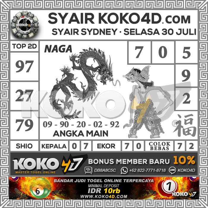 Prediksi Angka Main Togel Sydney Hari Selasa, 30 Juli 2019 . Angka Main :  7092 Colok Bebas : 7 Dan 2 2D Cari Kawan : 70 79 72 07 09... | Snapwidget