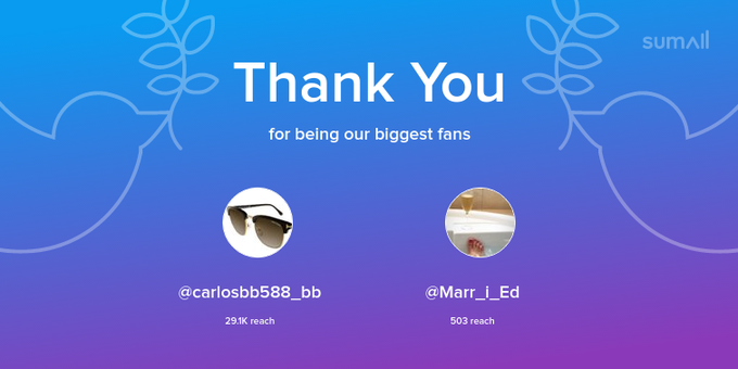 Our biggest fans this week: carlosbb588_bb, Marr_i_Ed. Thank you! via https://t.co/BW46EPLYwl https://t
