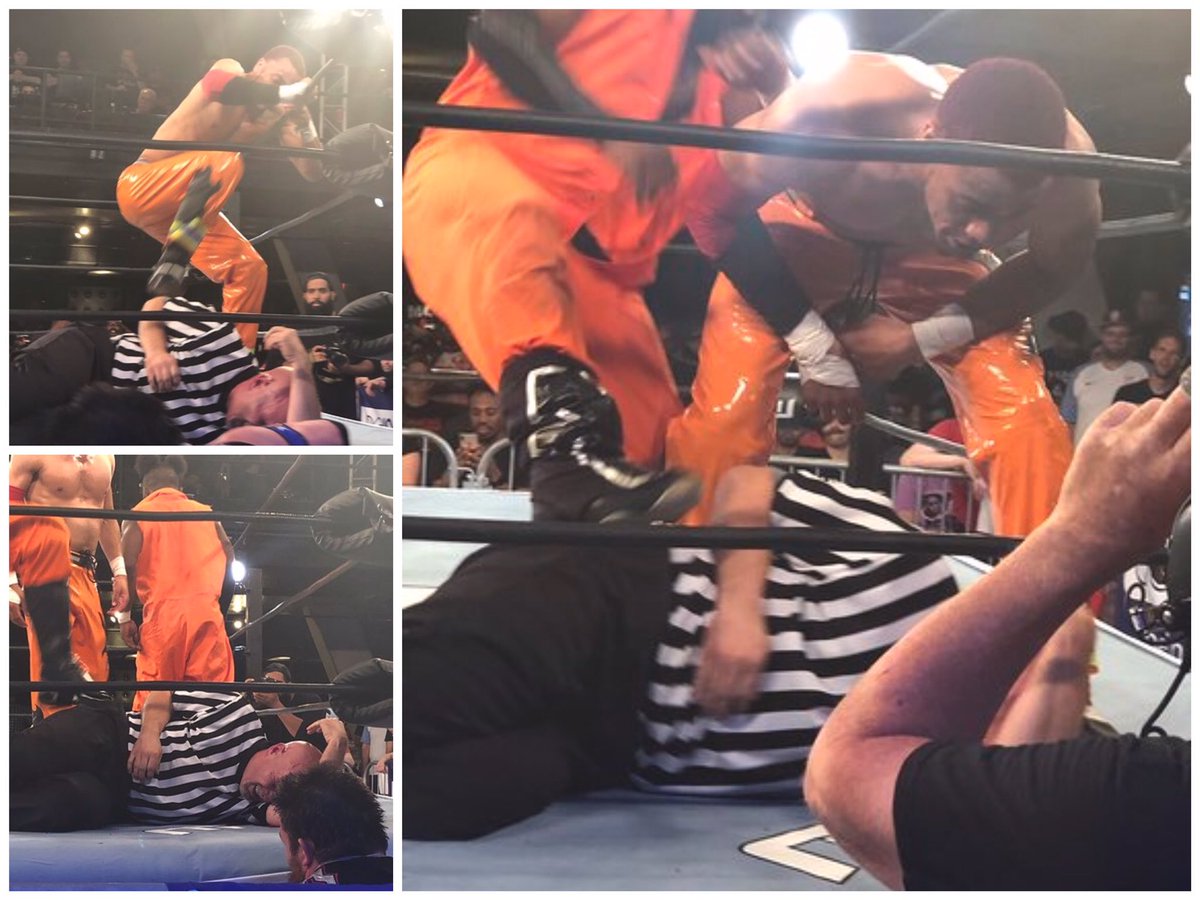DougMarkham123's tweet photo. Sometimes you just have a bad night at the office. @TheJordanOliver @SnoopStrikesOAO @TheBadReed 📸: @radionowhere903 #ProWrestling #Wrestling #Referee #ProWrestlingReferee #WrestlingReferee #MLWReferee #HaveStripesWillTravel #RefEmAll #DougMarkham123 #RefereeProblems #Injustice https://t.co/SZKeGwPMYq