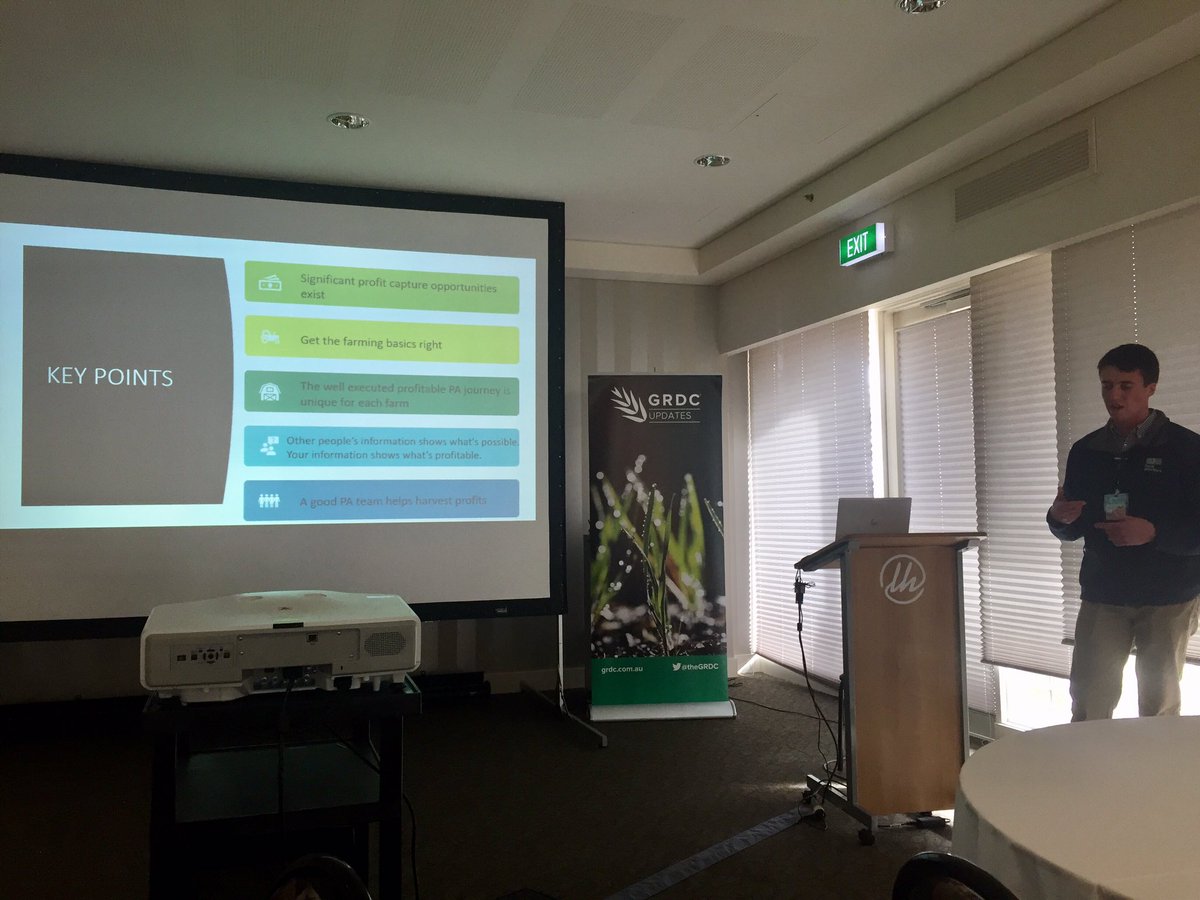 Confident, well articulated presentation on a profit first approach to precision ag from @Rural_Dir graduate consultant @royce_pitchford @theGRDC Loxton update. Good job👏.