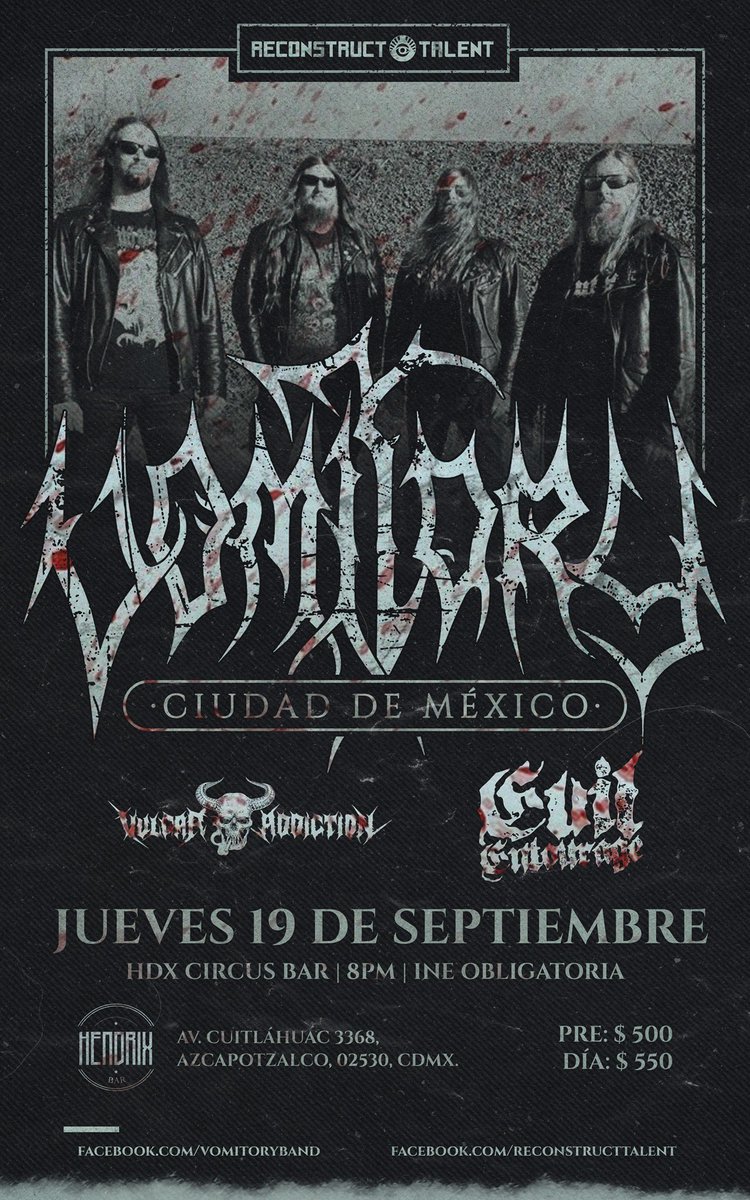 ReconstructT's tweet image. Vomitory se estará presentando este Jueves 19 de Septiembre en @hdxcircusbar . No pueden faltar.