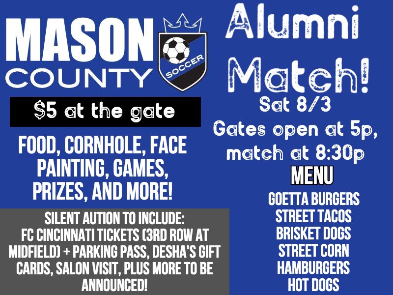 mcroyalssoccer's tweet photo. Alumni match coming up this Saturday! $5 at the gate. Lots of food! Lots of fun! https://t.co/RxWWnyYNyR