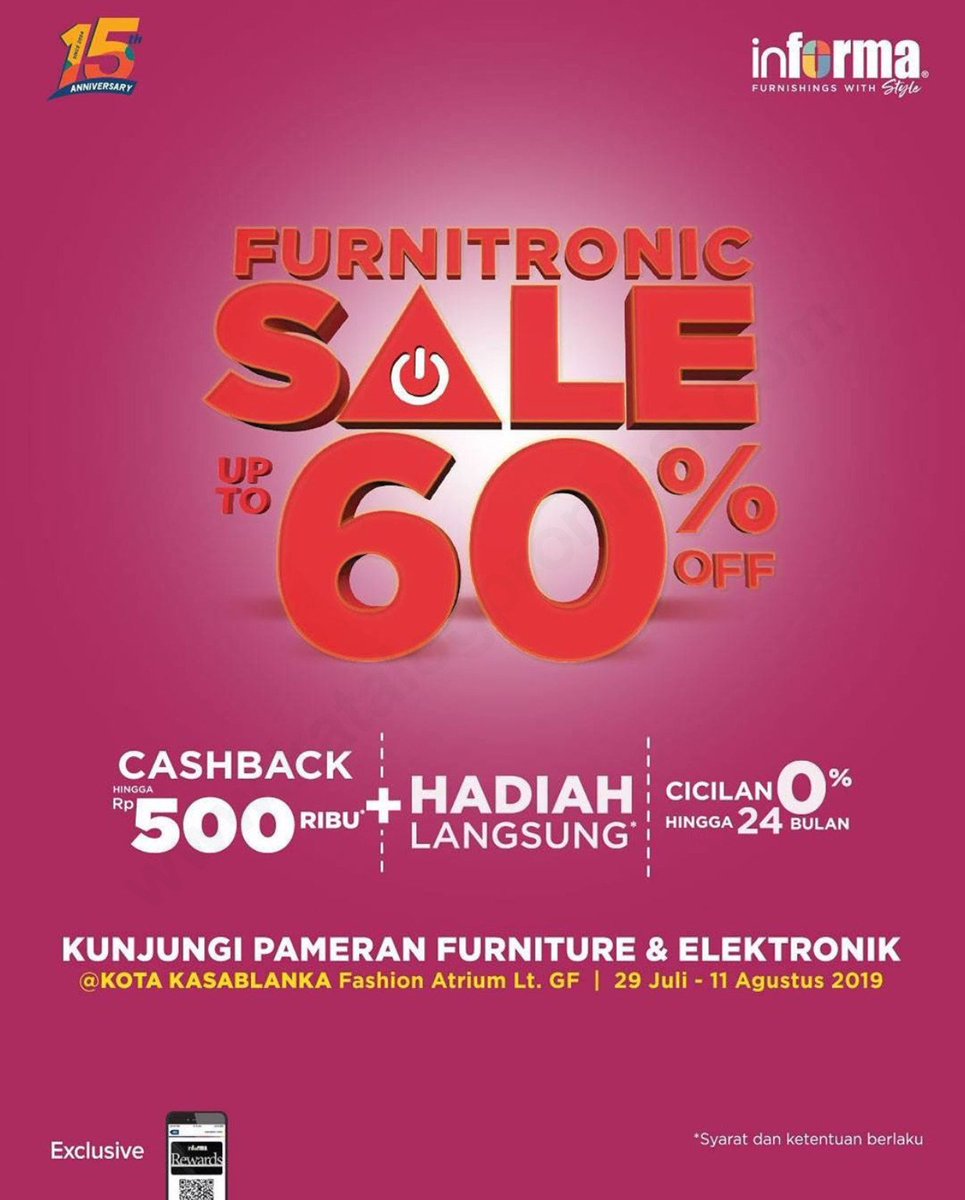 kotadotcom's tweet photo. INFORMA FURNITRONIC SALE di KOTA KASABLANKA – DISKON hingga 60% - https://t.co/BsvSwFSVDe https://t.co/EagFGnCrG4