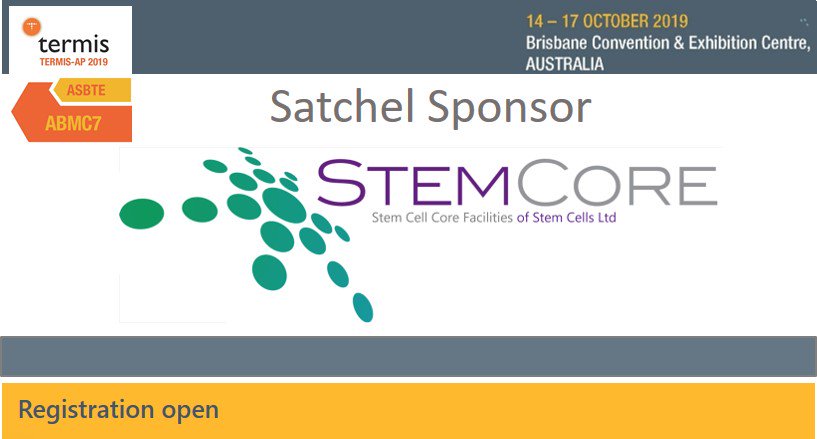 <a href="/ApTermis/">TERMIS-AP + ABMC7 2019</a> is pleased to announce #stemcore as the Satchel Sponsor for TERMIS-AP + ABMC7 2019 Congress in #Brisbane. If you haven’t registered to attend then register today at termis.org/ap2019 @stemcoreq