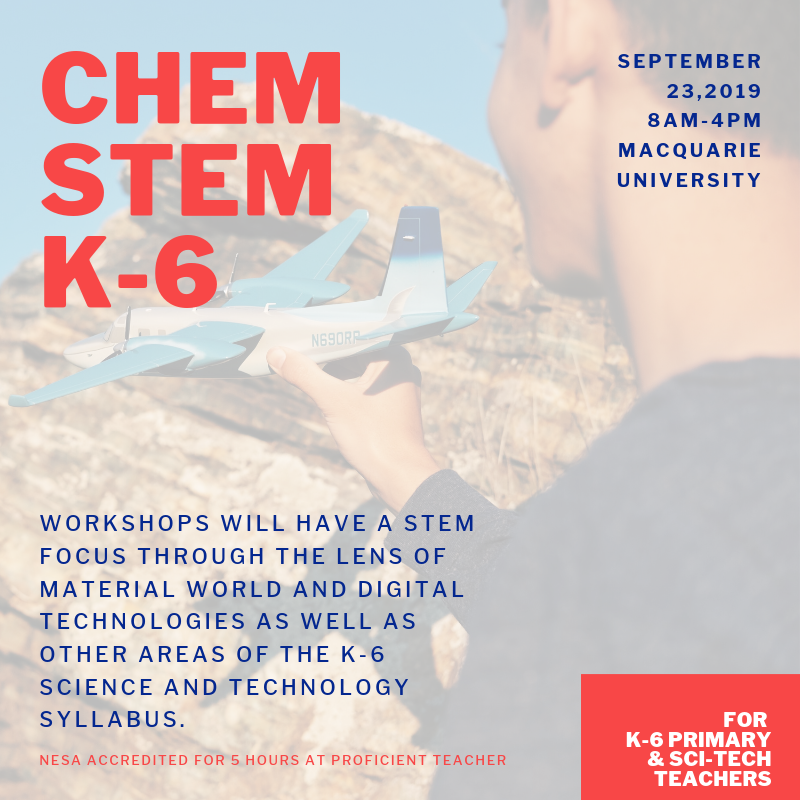 stansw's tweet photo. STANSW #ChemSTEM is coming soon with a primary sci-tech stream.  EOI via https://t.co/rUh5K8Drc6  Mon 23 Sept 2019 @Macquarie_Uni https://t.co/tVAoVRfnB0