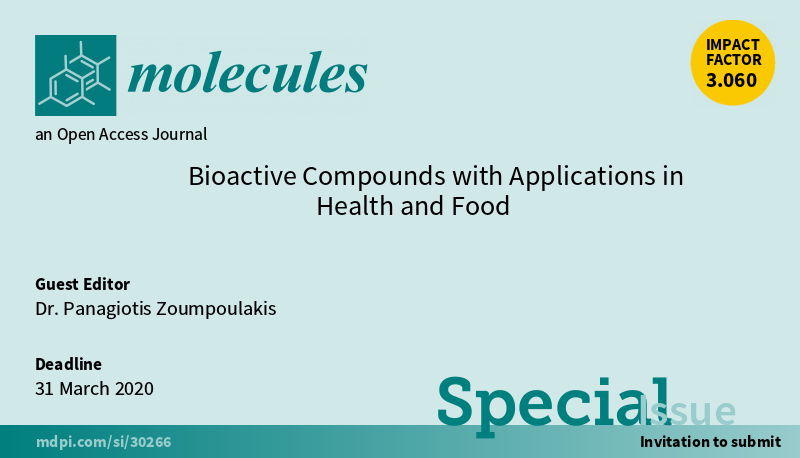 Molecules_MDPI's tweet photo. 📢 New Special Issue Open for Submissions: Bioactive Compounds with Applications in Health and Food
✏️ Guest edited by Dr. Panagiotis Zoumpoulakis from National Hellenic Research Foundation in Greece
🔗 https://t.co/iiZE6siY8S
📌 #BioactiveCompounds #NaturalProducts #HitDiscovery https://t.co/nNHdftwXcm