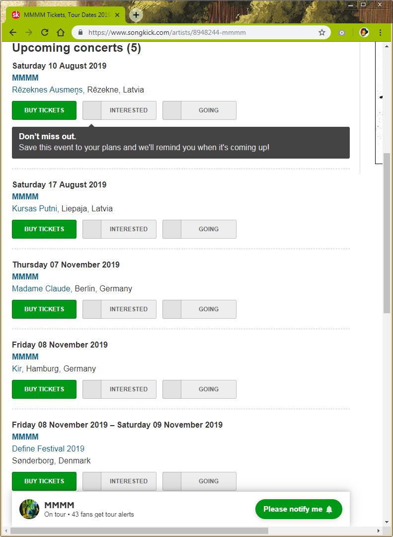 Mums būs visādi koncerti! FB ļoti viegli pazūd šāda informācija. Negribi palaist garām? Pieseko mums SongKick un saņem atgādinājumu: songkick.com/artists/894824… #MMMM #latvianmusic #electronica